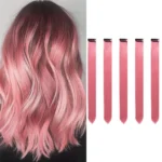 (5 Pc) Synthetic Black Friday 22 Inch Colored Pink Hair Extensions Party Highlights Straight Hairpiece Clip in for Kids Girls