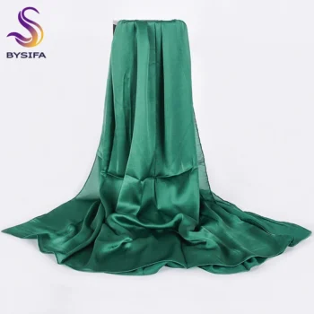 [BYSIFA] بلون وشاح حريري شال المرأة الفاخرة طويلة الحرير والأوشحة الحجاب Foulard فام الشتاء عادي الرقبة رئيس Scarfs180 * 90 سنتيمتر