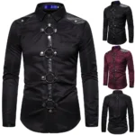 Men New Goth Style Rivet Solid Color Cargo Shirt Slim Fit Party Singer Stage Streetwear For Men Clothing