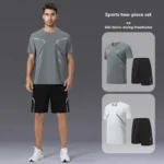 Men's Ice Silk Sports Suit Summer Short Sleeve Running Fitness Outdoor Morning Running Set For Men