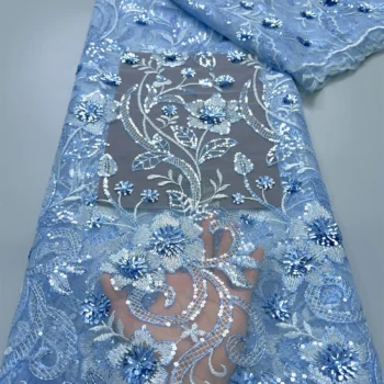 Kalume French Tulle Sequins Laces Fabric Soft Bridal Materials Nigerian African Tulle Lace Fabric Sewing For Party Dress F3847