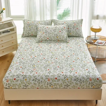 Floral Fitted Sheet Set Flowers Plant Fitted Sheet Soft Breathable Queen King Mattress Cover with Pillowcases Home Bedding Set