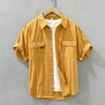 Retro Male Cargo Shirt Jacket Cotton Uniform Light Casual Work Safari Style Shirts Mens Handsome Trendy Versatile Loose Tops