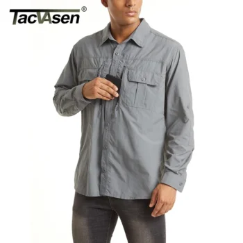 TACVASEN Summer Cargo Shirts Men's Mesh Breathable Long Sleeve Multi-Pockets Work Shirts Quick Dry Hiking Fishing Shirt Outdoor