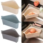 Multifunctional Kitchen Sink Drain Rack with Sucker Triangle Hollow Fruit Sundry Storage Baskets Home Convenience Small Tools