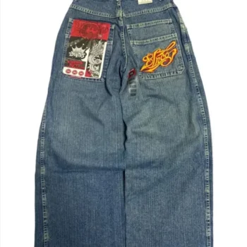 JNCO Vintage Jeans Y2K New Harajuku Hip Hop Letter Embroidered Baggy Jeans Denim Pants Men Women Goth High Waist Wide Trousers