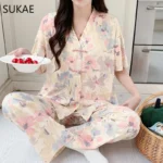 kf-Sf562010184a14b7b8f647e6bedcb9d649-SUKAE-Women-Pajamas-Set-Summer-Faux-Cotton-Sleepwear-for-Girl-Leisure-New-Chinese-Style-V-neck