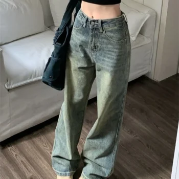 Deeptown Y2k Baggy Wide Leg Jeans Women Vintage Streetwear Washed Denim Pants Grunge Basic Slouchy Blue Trousers Femme Spring
