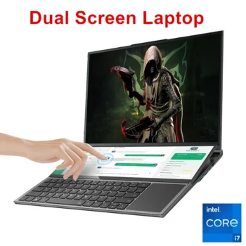 Topton Dual Screen Gaming Laptop 16 Inch IPS + 14'' Touch Intel i9-10885H I7-10750H Max 64GB 4TB Slim Notebook Gamer PC Computer