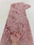 Luxury Pink 2023 High Quality French Tulle Net Sequins Lace Fabric African Lace Fabric 5 Yards For Nigeria Wedding Party Dress