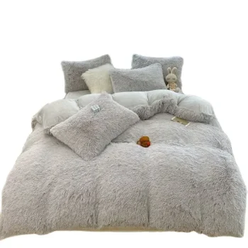 Winter Blue Long Hair Duvet Cover Set Warm Bedding Linen Home Texitle Queen Cystal Flannel Fleece Bedcloth 220*240 Dropship 3pcs