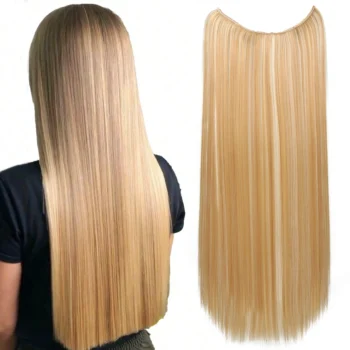DUTRIEUX Synthetic Hair Extension Wig No Clip Long Straight Hair Invisible Fishing Line For Women Black Brown Soft Wig Piece