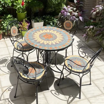 European Iron Art Garden Furniture Sets Home Balcony Table and Chair Three-piece Set Creative Mosaic Patio Furniture Outdoor Set