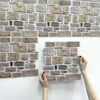 ألواح حائط ثلاثية الأبعاد من الحجر الصناعي ، ملصقات بلاط ذاتية اللصق لغرفة المعيشة ، مدفأة محاطة ، مقاومة للماء والعفن ، 30 × 30 سم