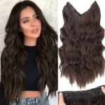 Black Halo Hair Extensions with Invisible Wire Adjustable Size 22inch Long Synthetic Wavy Curly Hairpieces for Women No Clip