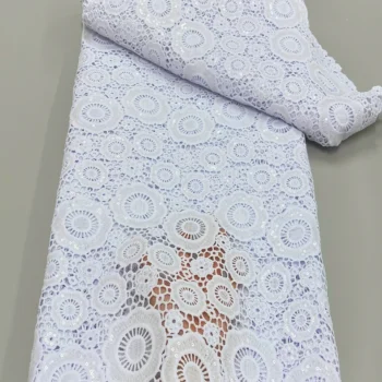 Pure White African Milk Silk Embroidery Lace French Mesh Tulle Sequins Lace Fabric High Quality2024 For Nigerian Wedding Dress