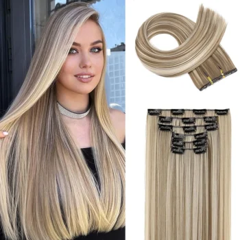Synthetic Black Hair Extensions 24"/60cm 140g 6pcs/set Women Long Straight Full Head Clip 16 Clips Ombre Heat Resistant Fiber