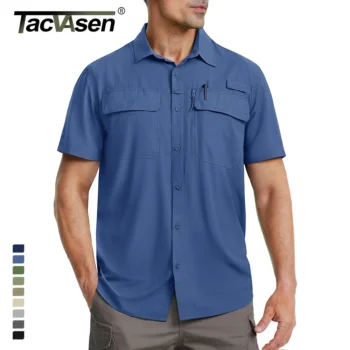 TACVASEN Quick Dry Short Sleeve Shirts Men's UPF 50+ Sun Protection Work Cargo Shirts Mesh Breathable Hiking Fishing Shirts Man