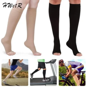 1pair Comfortable Below Knee Support Stockings Varicose Vein Circulation Leg Calf Compression Sock For Women Men