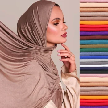 حجاب جيرسي سادة للنساء ، مرونة الشتاء ، شال إسلامي ، وشاح ، لف ماكسي ، سنود ، سرق دافئ ، أحادي اللون ، 40 لونًا