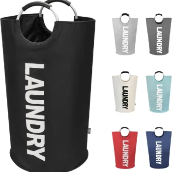 82LBlack Large Laundry Basket, Collapsible Laundry Bag, Freestanding Tall Clothes Hamper, Foldable Washing Bin