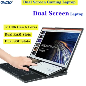 حاسوب محمول GMOLO 2023 بشاشة مزدوجة للالعاب بشاشة لمس Core I7 10th Gen 32GB/16GB RAM ثنائي الفتحات SSD حاسوب Gamer