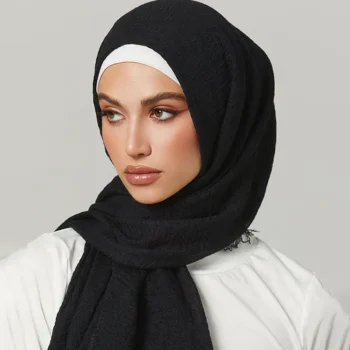 وشاح حجاب قطني مجعد ناعم للنساء ، ربطة رأس فسكوز سادة ، شالات قابلة للتنفس ، أوشحة مسكة ، أغطية طويلة ، إسلامية × 70 ، الصيف