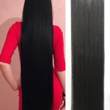 Aosiwig Synthetic Super Long Straight 100cm 5 Clip In Hair Extension Natural Hair Black Blonde Fake False Hairpiece for Women