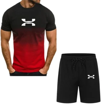 Men's sportswear, downgraded short sleeved T-shirt and sports shorts, summer casual jogging suit, two-piece set, 2024