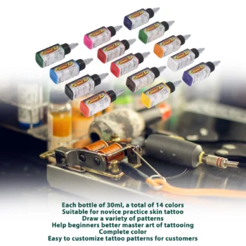 14 Colors 30ml/bottle Tattoo Ink Set Tattoo Ink Set Tattoo Ink Set Professional Kit for Artist Hobbyists Novice Practice