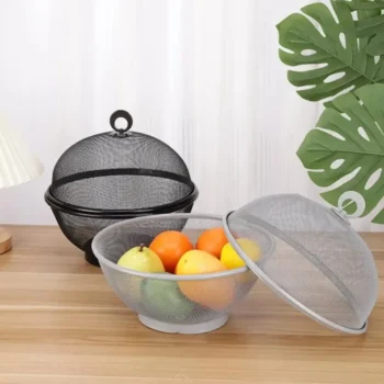 Large Capacity Mesh Fruit Basket with Lid Food Grade Prevent Fly Stainless Steel Kitchen Drain Basket Vegetables Fruit Holder