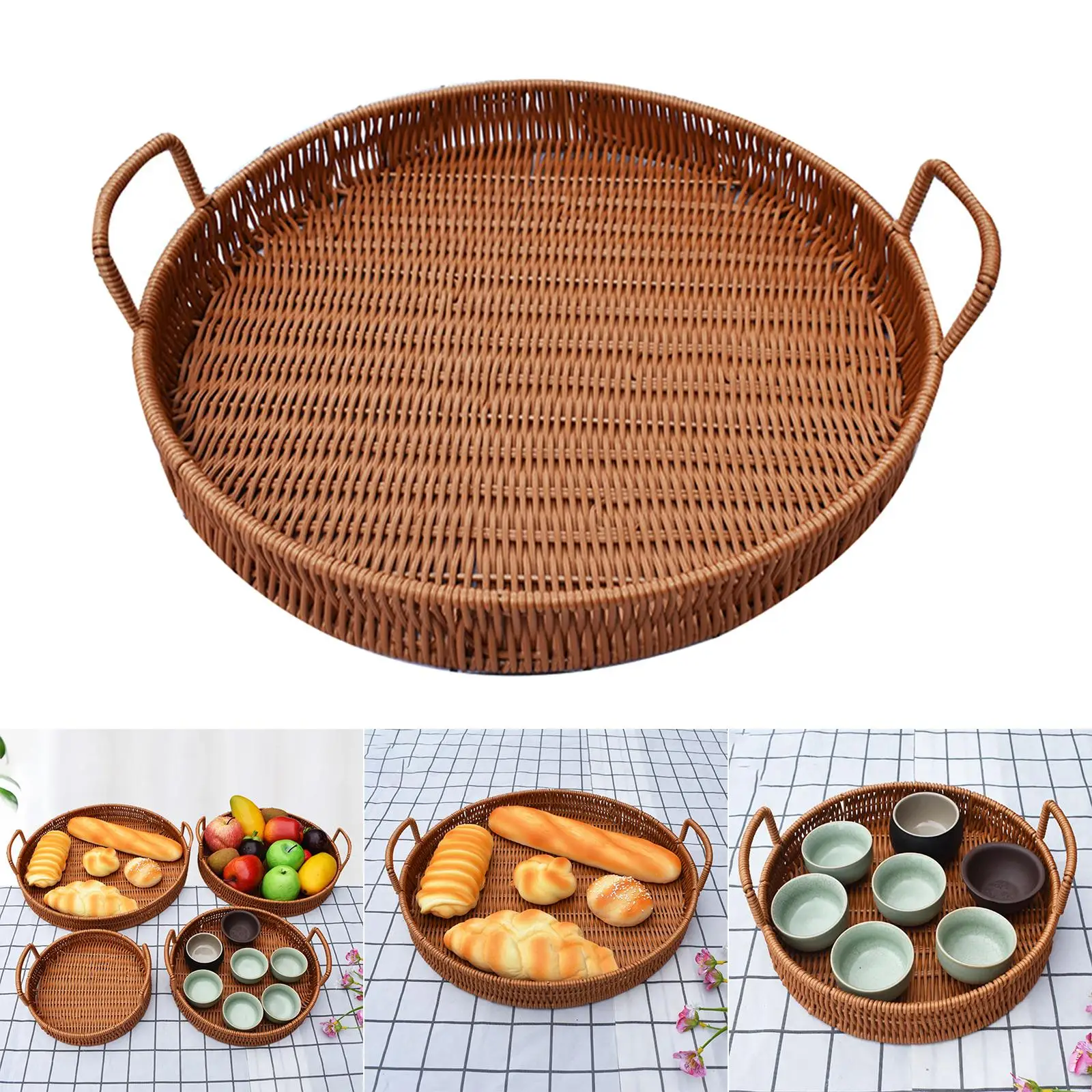 Rustic Basket Tray, Bread Fruit Snack Platter, Food Snacks Container for Cupboard Bedroom Living Room Kitchen Cabinet