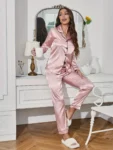 kf-Sa1798bdcd34f49e8914e0063a52ac7a9w-Solid-Pajama-Set-Long-Sleeve-Button-Up-Lapel-Top-Pants-Pj-Set-Women-s-Sleepwear-Loungewear
