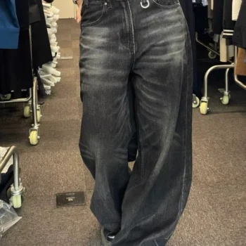 HOUZHOU Vintage Black Wide Leg Jeans Women Oversized High Street Korean Fashion Baggy Denim Trousers Grunge Y2k Female Hip Hop