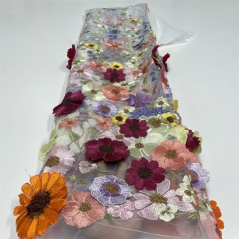 1 Yards White 3D Lace Flowers Latest African Lace Styles French Party Lace Fabrics Tulle Nigerian Lace Fabrics For Bridal