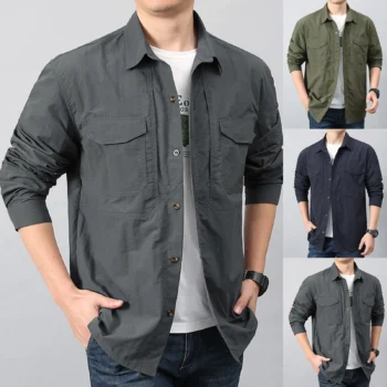 New Mens Long-sleeved Hiking Shirts Summer Outdoor Tactical Multi-pocket Waterproof Quick-dry Fishing Camping Cargo Safari Shirt