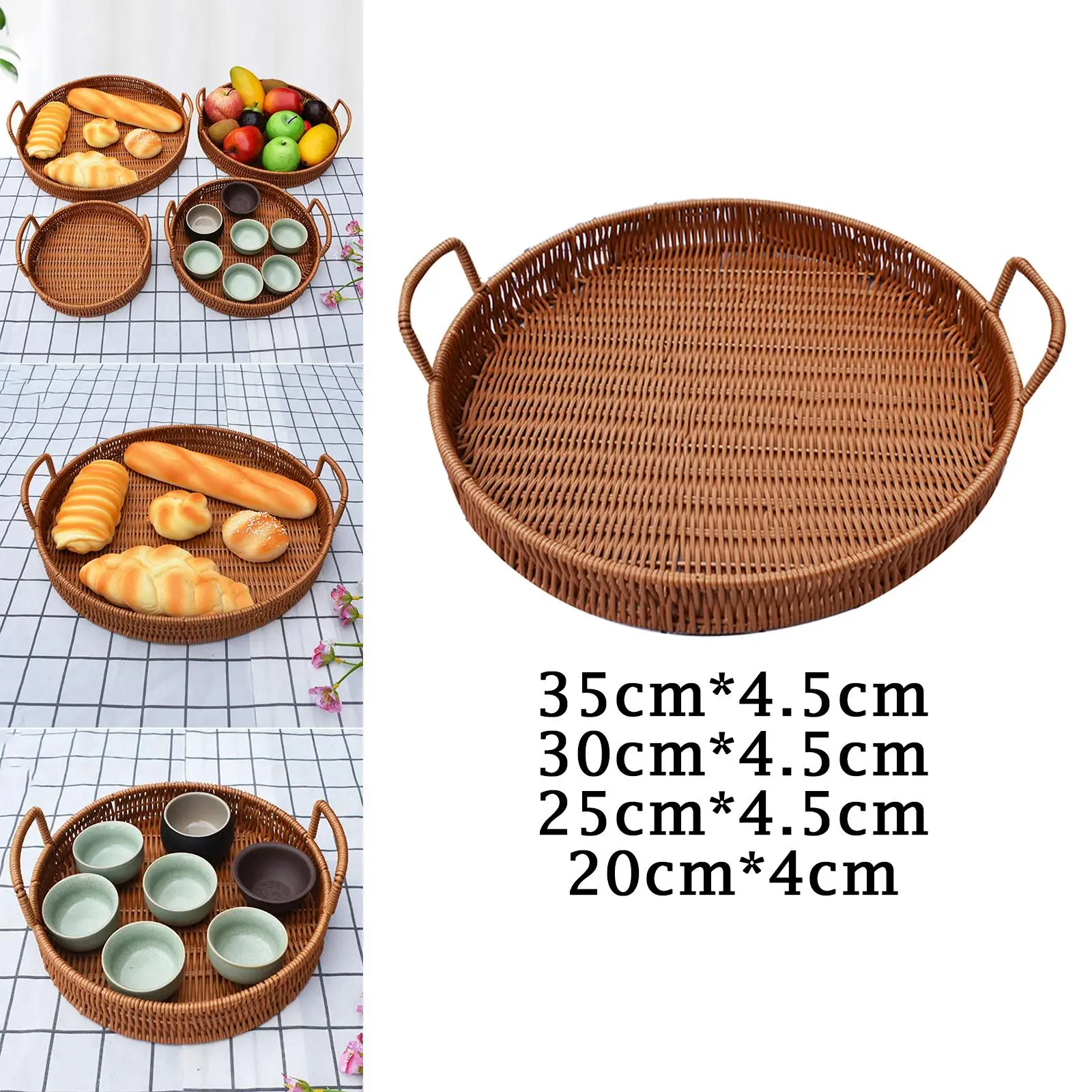 Rustic Basket Tray, Bread Fruit Snack Platter, Food Snacks Container for Cupboard Bedroom Living Room Kitchen Cabinet