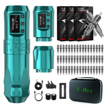 T-Rex Wireless Tattoo Machine Kit Rotaty Battery Pen With Portable Power Pack 1800mAh Cartridge Needles RL RM Tattoo Supplies