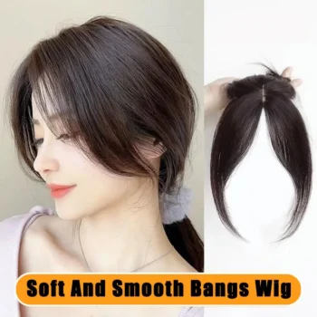 Women Clip-in Bangs Natural Wispy 3D French Bangs Wig Forehead Hair Extensions Black Brown Side Bangs Fringe Wig Hairpieces