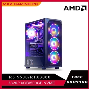 كمبيوتر ألعاب MXZ Ryzen 5 5500 RTX3060 500GB NVME Windows10 Pro حاسوب مكتبي رئيسي لوحدة النظام مخصص لألعاب الكمبيوتر الشخصي