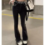 Woman High Waist Elastic Vintage Flare Jeans Female Fashion Slim Fit Casual Bell Bottom Pants Girls Black Blue Denim Trousers