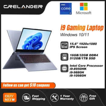 كمبيوتر محمول كريلاندر i9 بشاشة 15.6 بوصة معالج كور i9 8th/9th/10th Gen ذاكرة 32 جيجابايت وذاكرة وصول عشوائي ويندوز 11 كمبيوتر محمول كمبيوتر محمول كمبيوتر محمول