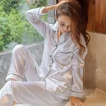 kf-S95f800aac364442eb6a480c3f52ad480a-Women-s-Sleepwear-Simple-Satin-Pajama-Set-Long-Sleeve-Buttons-Lapel-Top-With-Elastic-Pants-Loungewear