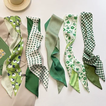 2022 جديد تصميم فاخر الحرير وشاح المرأة الشريط Foulard عقال الإناث 8*110 سنتيمتر هيرباند رباطات للرقبة حقيبة الأوشحة الربيع الصيف التعادل