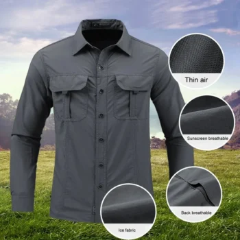 Men's Lightweight Quick-Drying Shirt Tactical Casual Military Long-Sleeved Cargo Shirt Breathable Sport Sunscreen Top T-Shirt