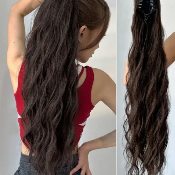 New Style 26 inch Curly Wave Straight Clip Hairpin Long Ponytail For Women Multicolor Claw Ponytail Extension