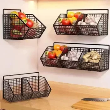 Onion Gginger Garlic Kitchen Shelf Wall Hanging Condiments Spice Vegetable Fruit Storage Rack Wall Drain Basket Punch-Free