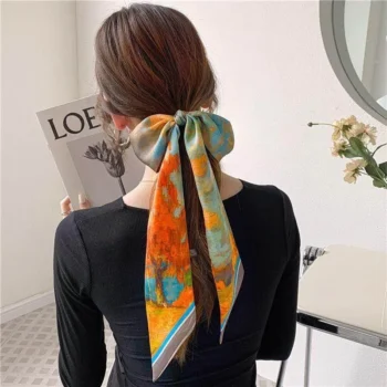 وشاح نسائي بشريط شعر مطبوع ، ربطة عنق ، وشاح حقيبة ، حرير ساتان ، غطاء رأس نحيف للسيدات ، أربطة زهور ، جديد