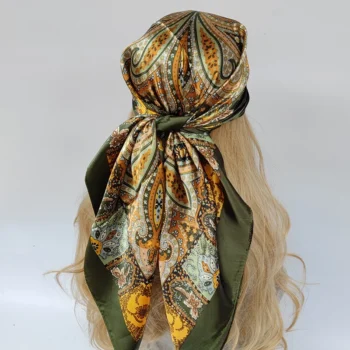 وشاح حريري عتيق للنساء ، أغطية رأس للفصول الأربعة ، حجاب شعر ، وشاح Foulard ، حجاب نسائي ، موضة جديدة ، 90x90cm