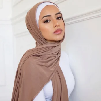 حجاب جيرسيه قطن سادة للنساء ، وشاح مطاطي ، شال إسلامي ، حجم كبير ، كاتم صوت طويل ، عقال رأس رمضان ، عمامة الموضة ، 180x80cm